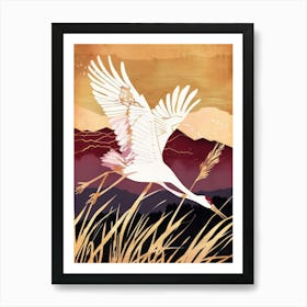 Cranes Painting Gold Red Effect Collage 4 Art Print