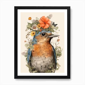 Bird With A Flower Crown European Robin 2 Art Print