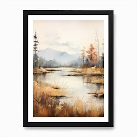 Lake In The Woods In Autumn, Painting 30 Art Print