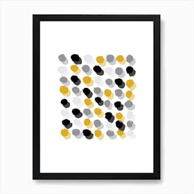 Abstract Mustard and Grey Rectangle Paint Dots Art Print