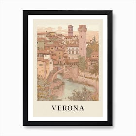 Verona Vintage Pink Italy Poster Art Print