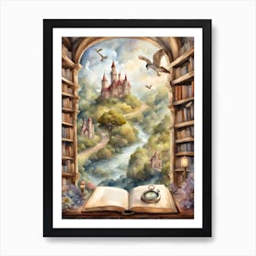 Book Illustration Castle Book To Write Art Print