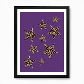 Leopard Spots Stars Pattern on Purple Art Print