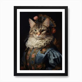 Cat In Medieval Clothing Rococo Style 1 Art Print