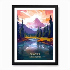 Glacier National Park Travel Poster Illustration Style Art Print