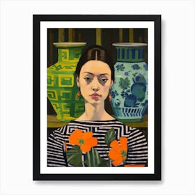 Woman With A Veronica Flower Art Print