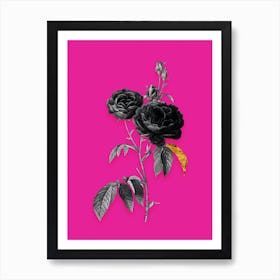 Vintage Purple Roses Black and White Gold Leaf Floral Art on Hot Pink n.0161 Art Print