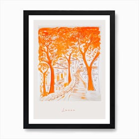 Lucca Italy Orange Drawing Poster Art Print