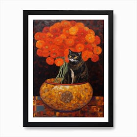 Marigold With A Cat 3 Art Nouveau Klimt Style Art Print