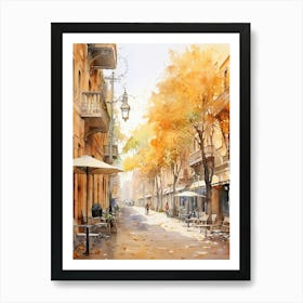 Barcelona Spain In Autumn Fall, Watercolour 2 Art Print