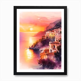 The Amalfi Coast Watercolour 3 Art Print