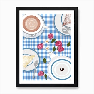 Tea For Two On Blue Tablecloth  Art Print