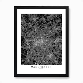 Manchester Black And White Map Art Print