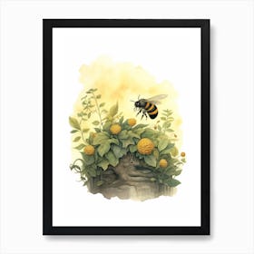 Northern Bumble Bee Beehive Watercolour Illustration 1 Art Print