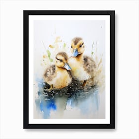 Ducklings Ink Splash Watercolour 1 Art Print