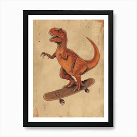 Vintage Othnielia Dinosaur On A Skateboard 1 Art Print