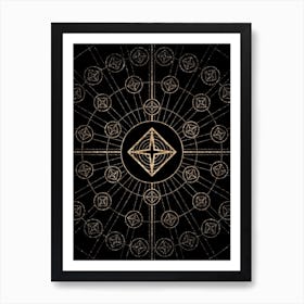 Geometric Glyph Radial Array in Glitter Gold on Black n.0458 Art Print