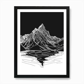 Tryfan Mountain Line Drawing 3 Art Print