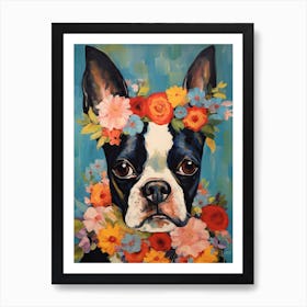 Boston Terrier Portrait With A Flower Crown, Matisse Painting Style 2 Art Print