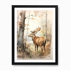 Storybook Animal Watercolour Moose 4 Art Print