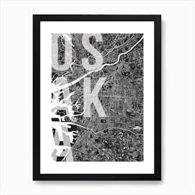 Osaka Mono Street Map Text Overlay Art Print