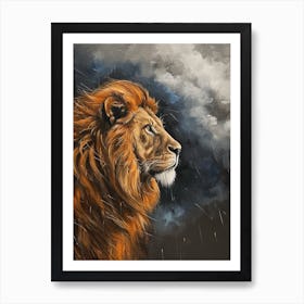 African Lion Facing A Storm Acrylic Painting 3 Art Print