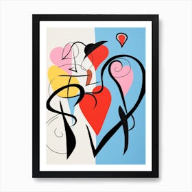 Abstract Heart Lines And Block Colours Blue Pink Art Print
