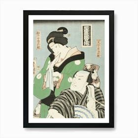 Actors In Roles Of Kanpei S Wife, Okaru And Ichimonjiya Saibei From The Play Chūshingura By Utagawa Kunisada Art Print