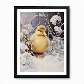 Floral Winter Snow Duckling 4 Art Print