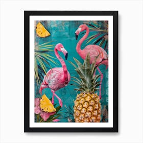 Flamingoes & Pineapple Kitsch Collage 4 Art Print