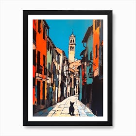 Painting Of A Barcelona With A Cat In The Style Of Of Pop Art 2 Art Print