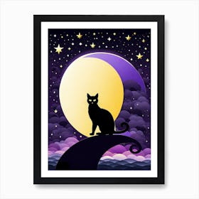 Black Cat On The Moon , vector art 5 Art Print