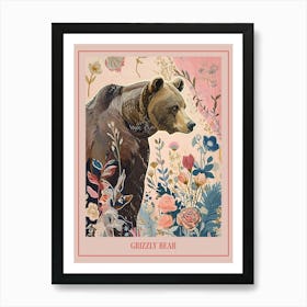 Floral Animal Painting Grizzly Bear 1 Poster Art Print