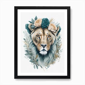 Cute Floral Baby Lion Painting (6) Art Print