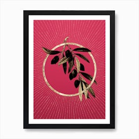 Gold Olive Tree Branch Glitter Ring Botanical Art on Viva Magenta n.0270 Art Print