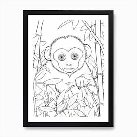 Line Art Jungle Animal White Faced Capuchin 3 Art Print