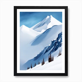 Oil Painting Style Blue White Mountain Valley With Brown Trees Zen Morning Art Print