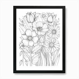 Flowers Coloring Page 1 Art Print