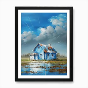 Blue House In The Water Art Print