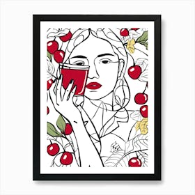 Woman Portrait With Cherries 1 Pattern Art Print