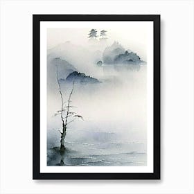 Fog Waterscape Watercolour Ink Garden 1 Art Print