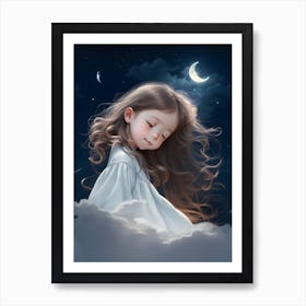 Little Girl Sleeping In The Clouds Art Print