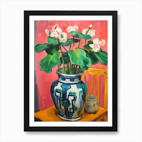 Flowers In A Vase Still Life Painting Cyclamen 3 Art Print