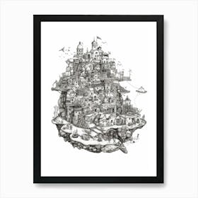 Portimao, Portugal Line Art Black And White 4 Art Print