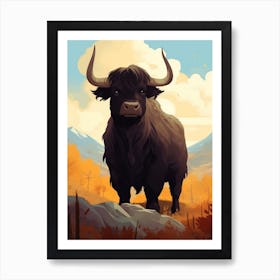 Highland Bull In Rocky Autumnal Landscape Art Print
