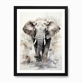 Elephant, Japanese Brush Painting, Ukiyo E, Minimal 2 Art Print