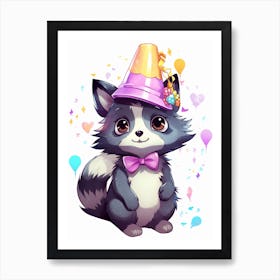 Cute Kawaii Cartoon Raccoon 24 Art Print