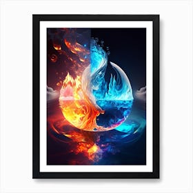 Water And Fire Elements Combined, Waterscape Holographic 1 Art Print