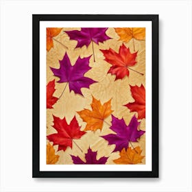 Autumn Themed Wallpaper Showcasing A Sun Drenched Group Of Maple Leaves In Varying Shades Of Red Or Art Print