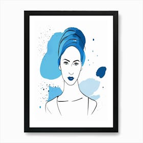 blue matisse watercolour woman portrait Art Print